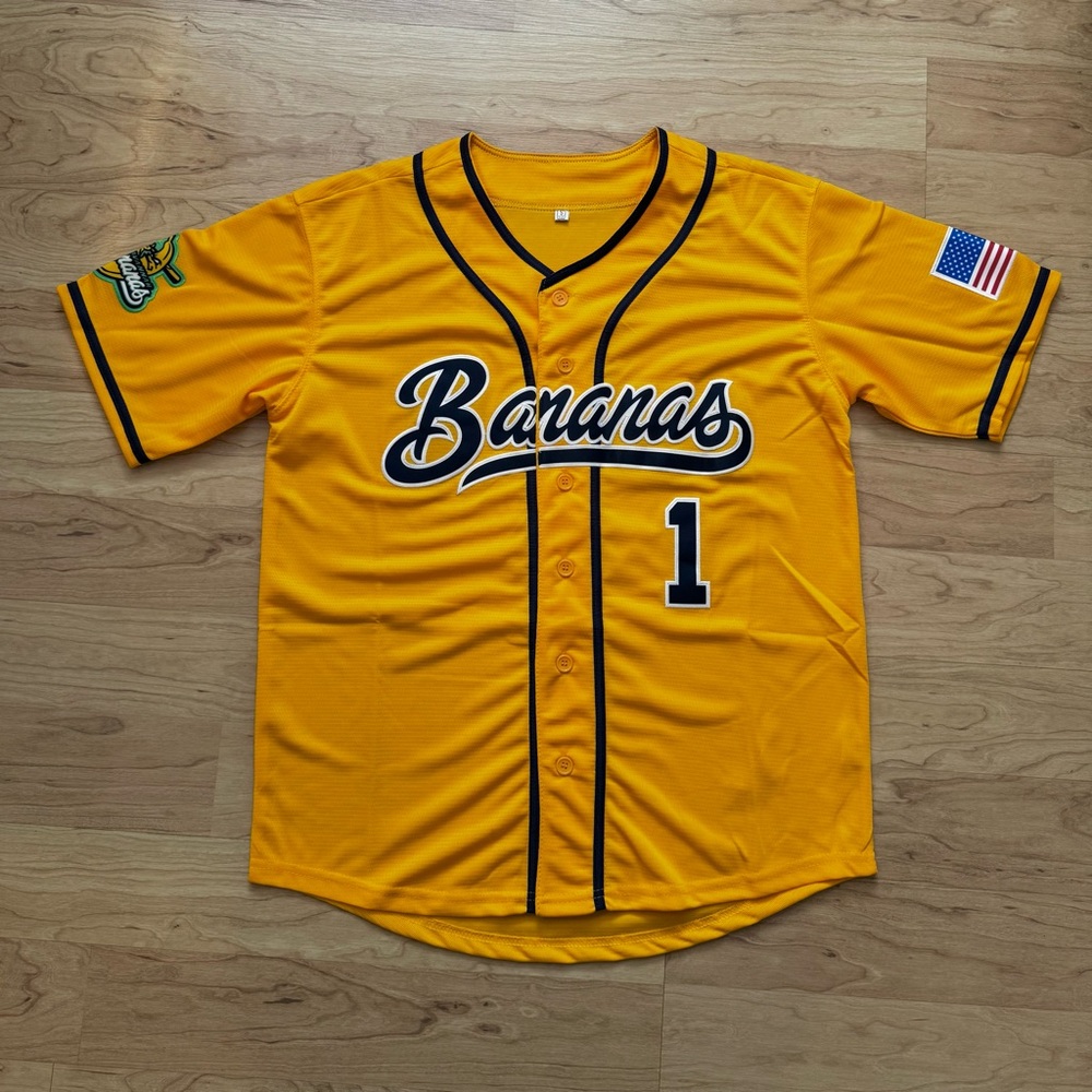ADULT SMALL SAVANNAH BANANAS YELLOW BASEBALL JERSEY #1 BILL LEROY STITCHED NEW